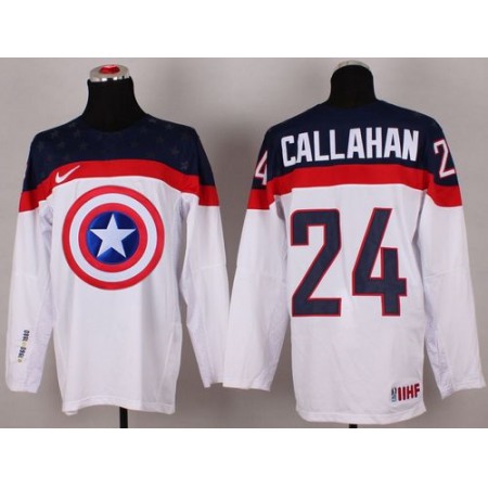 Olympic Team USA #24 Ryan Callahan White Captain America Fashion Stitched NHL Jersey