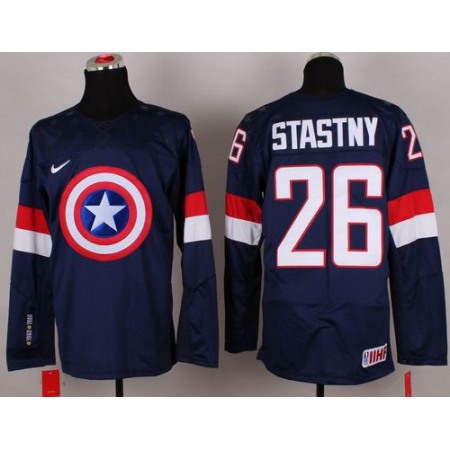 Olympic Team USA #26 Paul Stastny Navy Blue Captain America Fashion Stitched NHL Jersey
