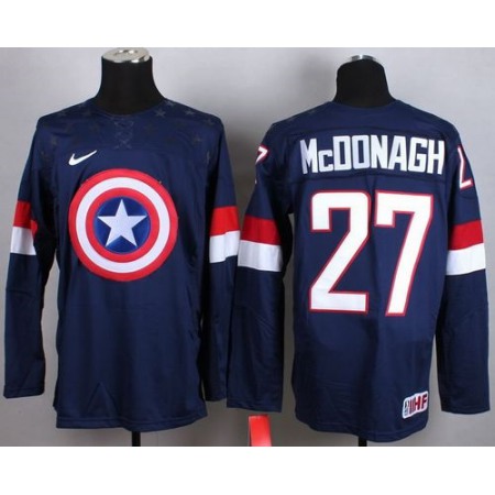Olympic Team USA #27 Ryan McDonagh Navy Blue Captain America Fashion Stitched NHL Jersey