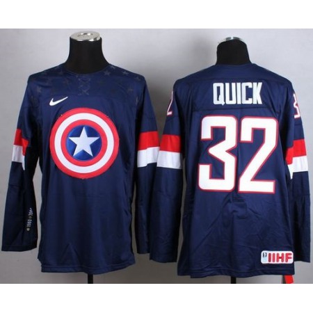Olympic Team USA #32 Jonathan Quick Navy Blue Captain America Fashion Stitched NHL Jersey