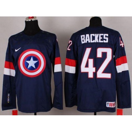 Olympic Team USA #42 David Backes Navy Blue Captain America Fashion Stitched NHL Jersey