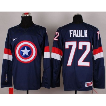 Olympic Team USA #72 Justin Faulk Navy Blue Captain America Fashion Stitched NHL Jersey