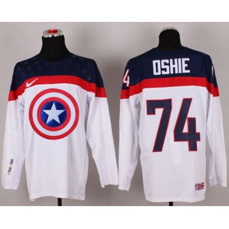 Olympic Team USA #74 T. J. Oshie White Captain America Fashion Stitched NHL Jersey