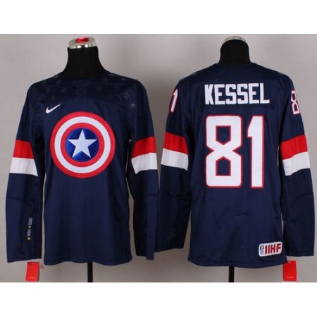 Olympic Team USA #81 Phil Kessel Navy Blue Captain America Fashion Stitched NHL Jersey