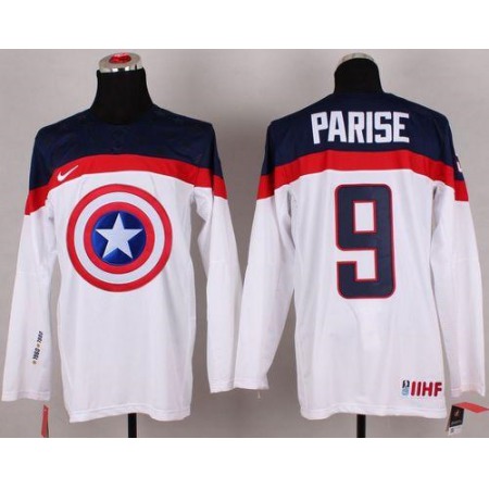 Olympic Team USA #9 Zach Parise White Captain America Fashion Stitched NHL Jersey