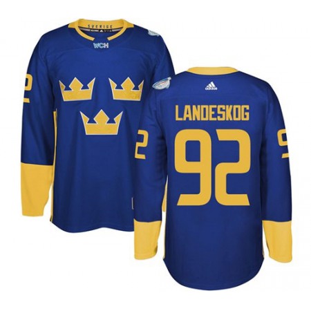 Team Sweden #92 Gabriel Landeskog Blue 2016 World Cup Stitched NHL Jersey