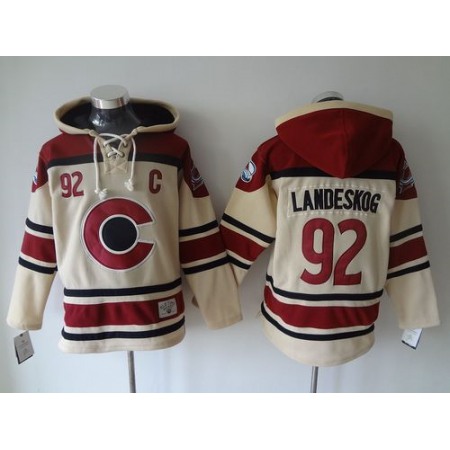 Avalanche #92 Gabriel Landeskog Cream Sawyer Hooded Sweatshirt Stitched NHL Jersey