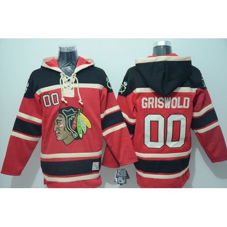 Blackhawks #00 Clark Griswold Red Sawyer Hooded Sweatshirt Stitched NHL Jersey