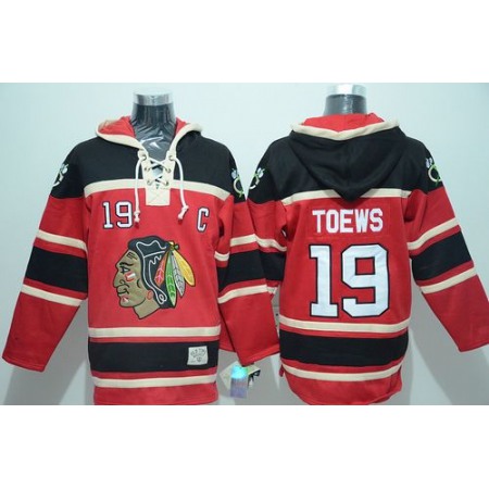 Blackhawks #19 Jonathan Toews Red Sawyer Hooded Sweatshirt Stitched NHL Jersey