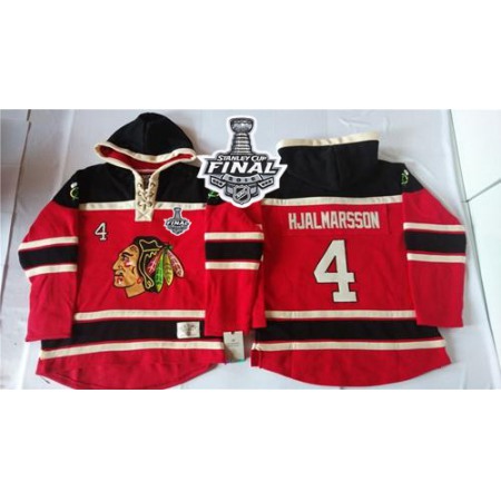 Blackhawks #4 Niklas Hjalmarsson Red Sawyer Hooded Sweatshirt 2015 Stanley Cup Stitched NHL Jersey