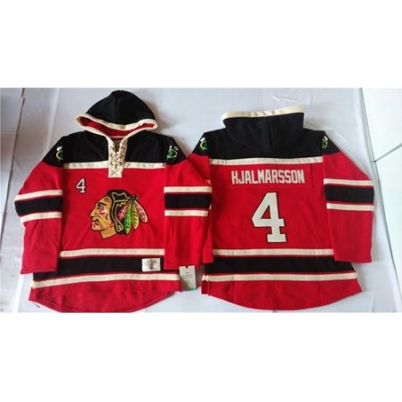 Blackhawks #4 Niklas Hjalmarsson Red Sawyer Hooded Sweatshirt Stitched NHL Jersey