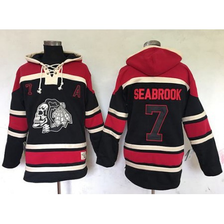Blackhawks #7 Brent Seabrook Black Sawyer Hooded Sweatshirt Stitched NHL Jersey