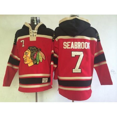Blackhawks #7 Brent Seabrook Red Sawyer Hooded Sweatshirt Stitched NHL Jersey