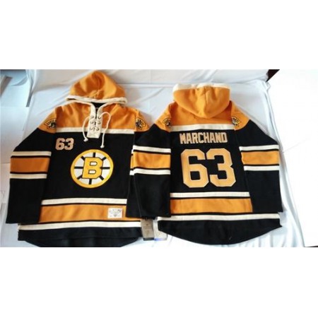 Bruins #63 Brad Marchand Black Sawyer Hooded Sweatshirt Stitched NHL Jersey