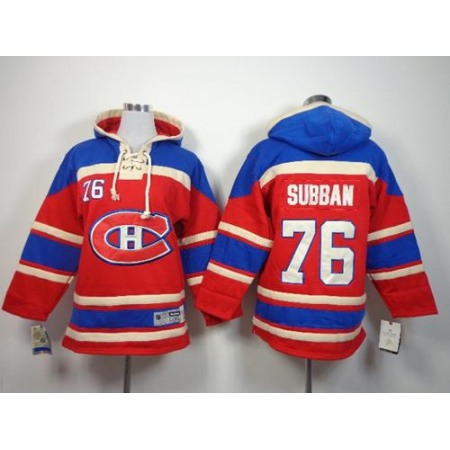 Canadiens #76 P.K Subban Red Sawyer Hooded Sweatshirt Stitched Youth NHL Jersey