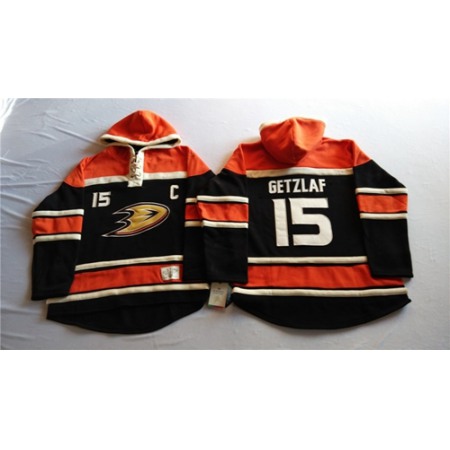 Ducks #15 Ryan Getzlaf Black Sawyer Hooded Sweatshirt Stitched NHL Jersey