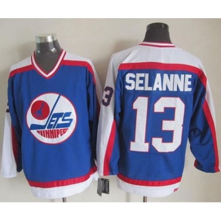 Jets #13 Teemu Selanne Blue/White CCM Throwback Stitched NHL Jersey