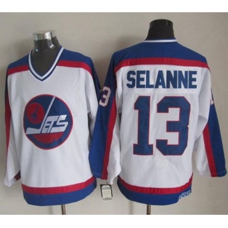 Jets #13 Teemu Selanne White/Blue CCM Throwback Stitched NHL Jersey