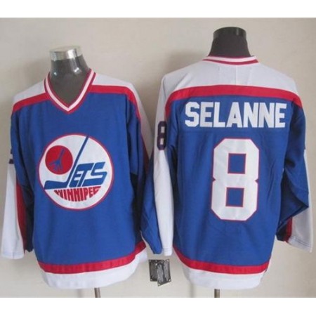 Jets #8 Teemu Selanne Blue/White CCM Throwback Stitched NHL Jersey