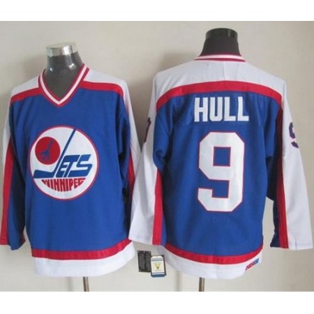 Jets #9 Bobby Hull Blue/White CCM Throwback Stitched NHL Jersey