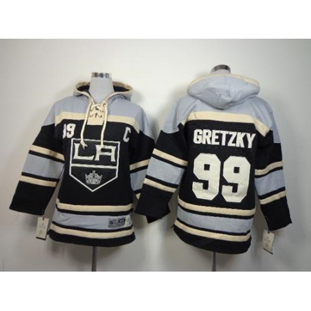 Kings #99 Wayne Gretzky Black Sawyer Hooded Sweatshirt Stitched Youth NHL Jersey