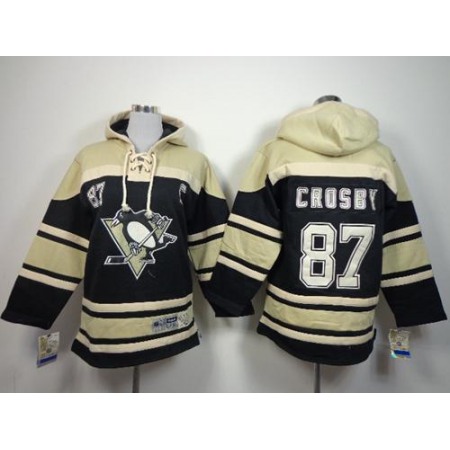 Penguins #87 Sidney Crosby Black Sawyer Hooded Sweatshirt Stitched Youth NHL Jersey