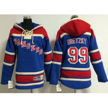 Rangers #99 Wayne Gretzky Blue Sawyer Hooded Sweatshirt Stitched Youth NHL Jersey