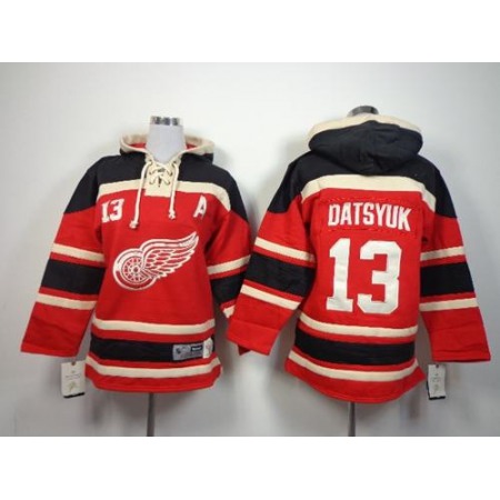 Red Wings #13 Pavel Datsyuk Red Sawyer Hooded Sweatshirt Stitched Youth NHL Jersey