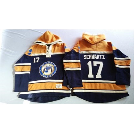 Blues #17 Jaden Schwartz Navy Blue/Gold Sawyer Hooded Sweatshirt Stitched NHL Jersey