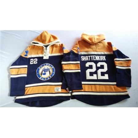 Blues #22 Kevin Shattenkirk Navy Blue/Gold Sawyer Hooded Sweatshirt Stitched NHL Jersey