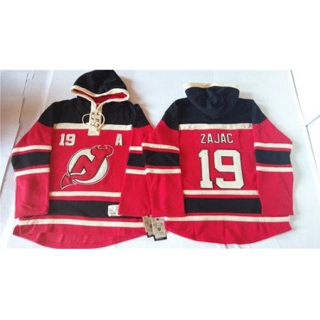 Devils #19 Travis Zajac Red Sawyer Hooded Sweatshirt Stitched NHL Jersey