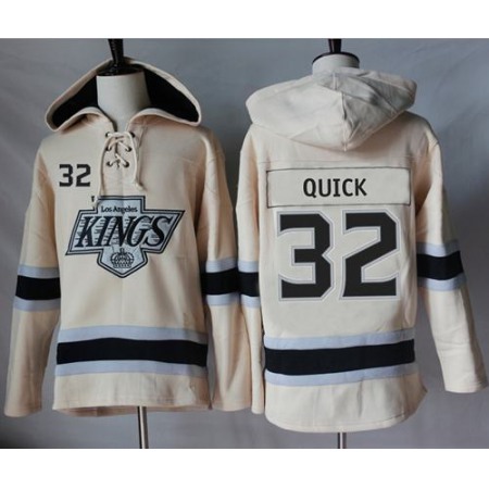 Kings #32 Jonathan Quick Cream Sawyer Hooded Sweatshirt Stitched NHL Jersey