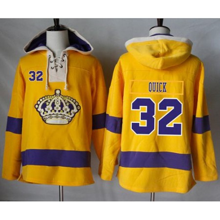 Kings #32 Jonathan Quick Gold Sawyer Hooded Sweatshirt Stitched NHL Jersey