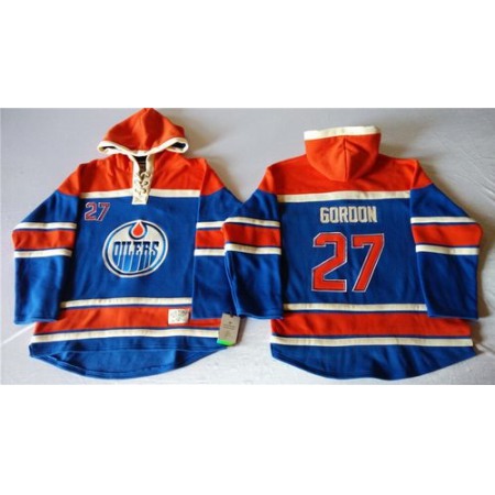 Oilers #27 Boyd Gordon Light Blue Sawyer Hooded Sweatshirt Stitched NHL Jersey
