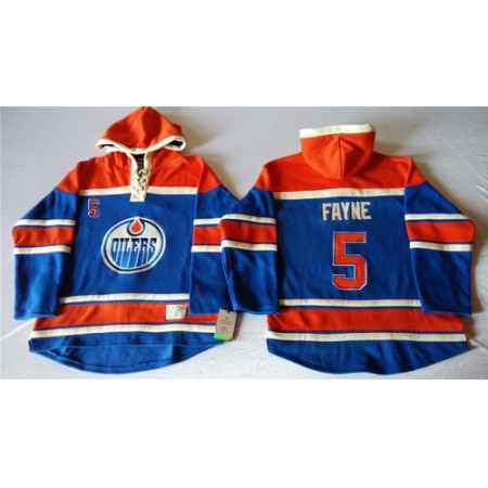 Oilers #5 Mark Fayne Light Blue Sawyer Hooded Sweatshirt Stitched NHL Jersey