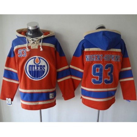 Oilers #93 Ryan Nugent-Hopkins Orange Sawyer Hooded Sweatshirt Stitched NHL Jersey