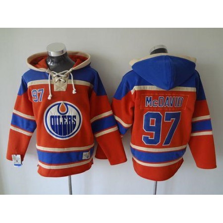 Oilers #97 Connor McDavid Orange Sawyer Hooded Sweatshirt Stitched NHL Jersey