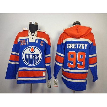 Oilers #99 Wayne Gretzky Light Blue Sawyer Hooded Sweatshirt Stitched NHL Jersey