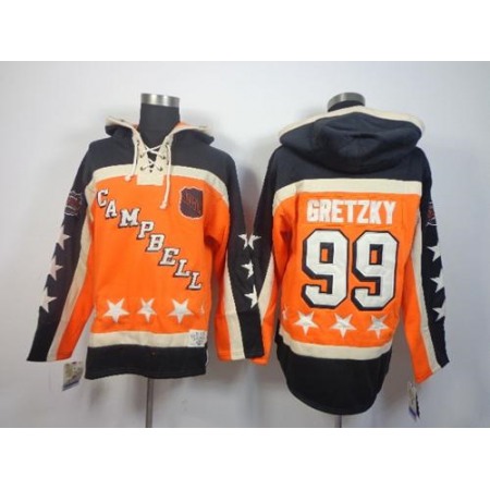 Oilers #99 Wayne Gretzky Orange All Star Sawyer Hooded Sweatshirt Stitched NHL Jersey