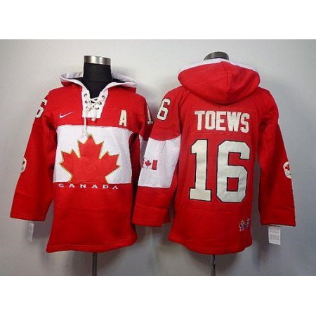 Olympic CA. #16 Jonathan Toews Red Sawyer Hooded Sweatshirt Stitched NHL Jersey