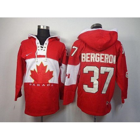 Olympic CA. #37 Patrice Bergeron Red Sawyer Hooded Sweatshirt Stitched NHL Jersey