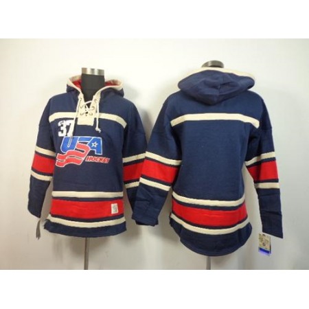 Olympic Team USA Blank Navy Blue Throwback Sawyer Hooded Sweatshirt Stitched NHL Jersey
