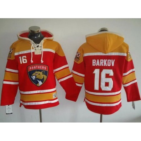 Panthers #16 Aleksander Barkov Red/Gold Sawyer Hooded Sweatshirt Stitched NHL Jersey