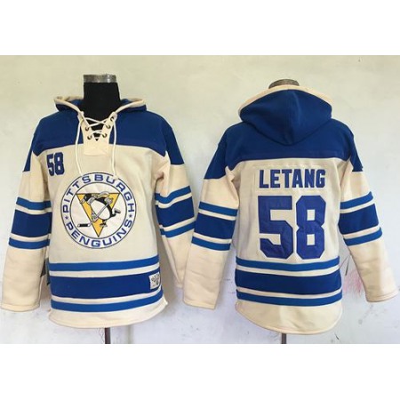 Penguins #58 Kris Letang Cream Sawyer Hooded Sweatshirt Stitched NHL Jersey