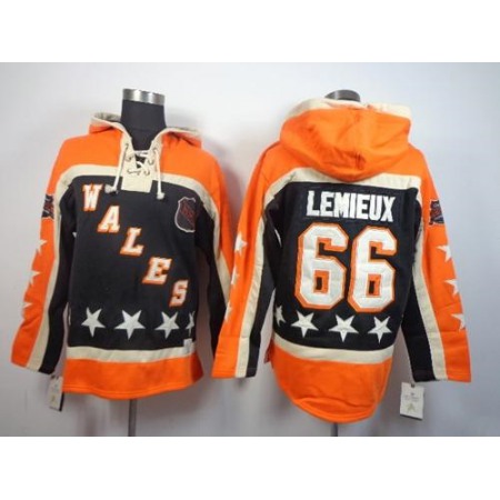 Penguins #66 Mario Lemieux Black All Star Sawyer Hooded Sweatshirt Stitched NHL Jersey