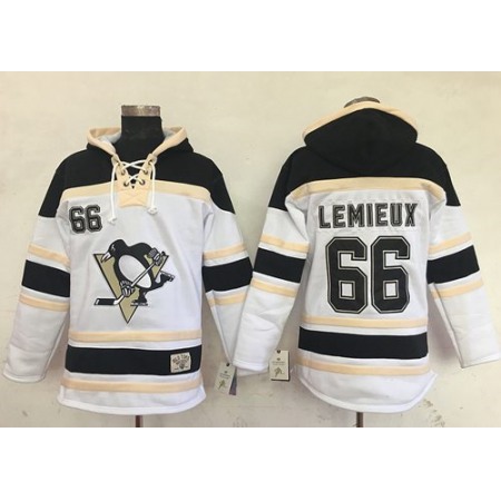Penguins #66 Mario Lemieux White Sawyer Hooded Sweatshirt Stitched NHL Jersey