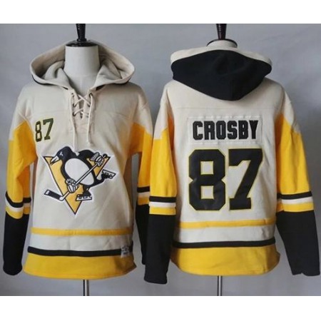 Penguins #87 Sidney Crosby Cream/Gold Sawyer Hooded Sweatshirt Stitched NHL Jersey