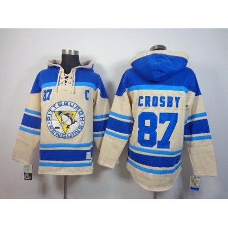 Penguins #87 Sidney Crosby Cream Sawyer Hooded Sweatshirt Stitched NHL Jersey