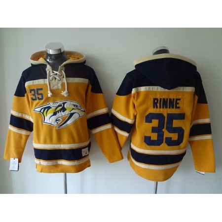 Predators #35 Pekka Rinne Yellow Sawyer Hooded Sweatshirt Stitched NHL Jersey