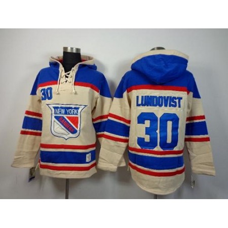 Rangers #30 Henrik Lundqvist Cream Sawyer Hooded Sweatshirt Stitched NHL Jersey